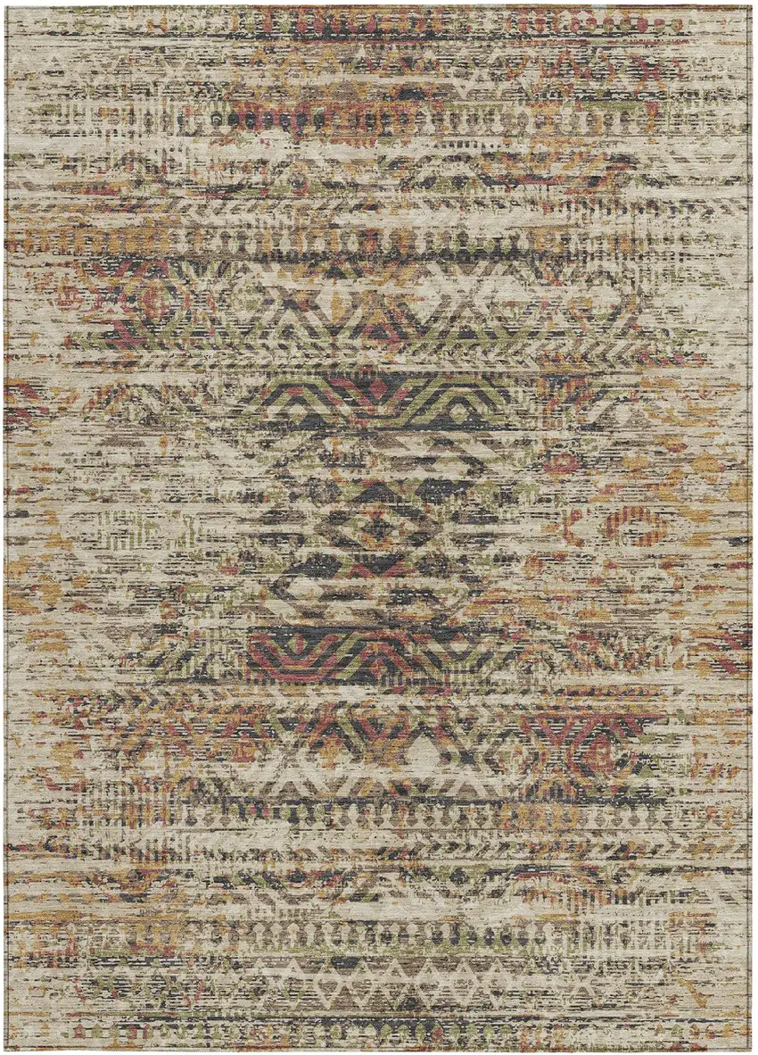 Beige And Fern Green Moroccan Washable Indoor Outdoor Area Rug Photo 4
