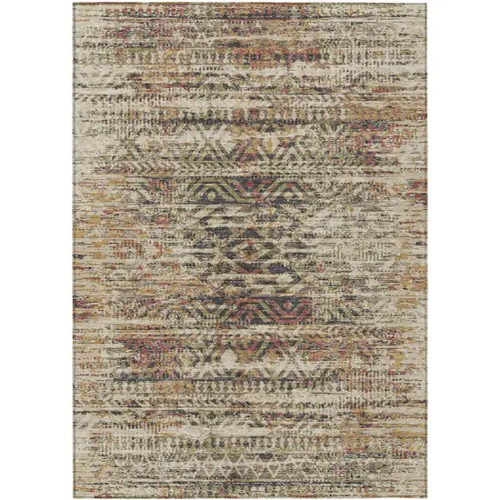 Beige And Fern Green Moroccan Washable Indoor Outdoor Area Rug Photo 1