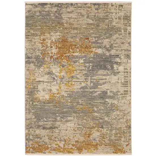 Beige And Gold Abstract Area Rug With Fringe Photo 7