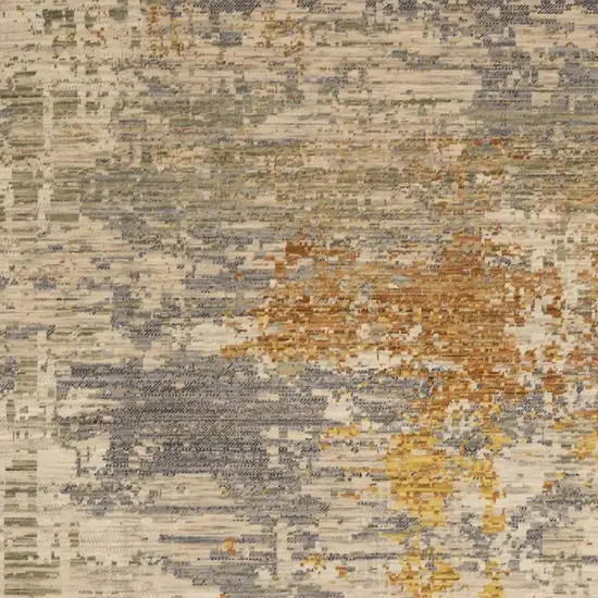 Beige And Gold Abstract Area Rug With Fringe Photo 5