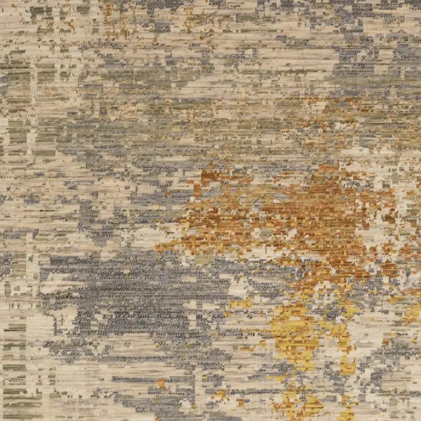 Beige And Gold Abstract Area Rug With Fringe Photo 5