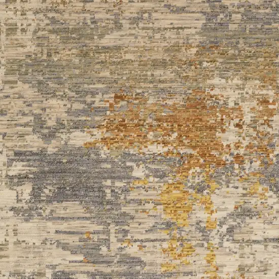 Beige And Gold Abstract Area Rug With Fringe Photo 5