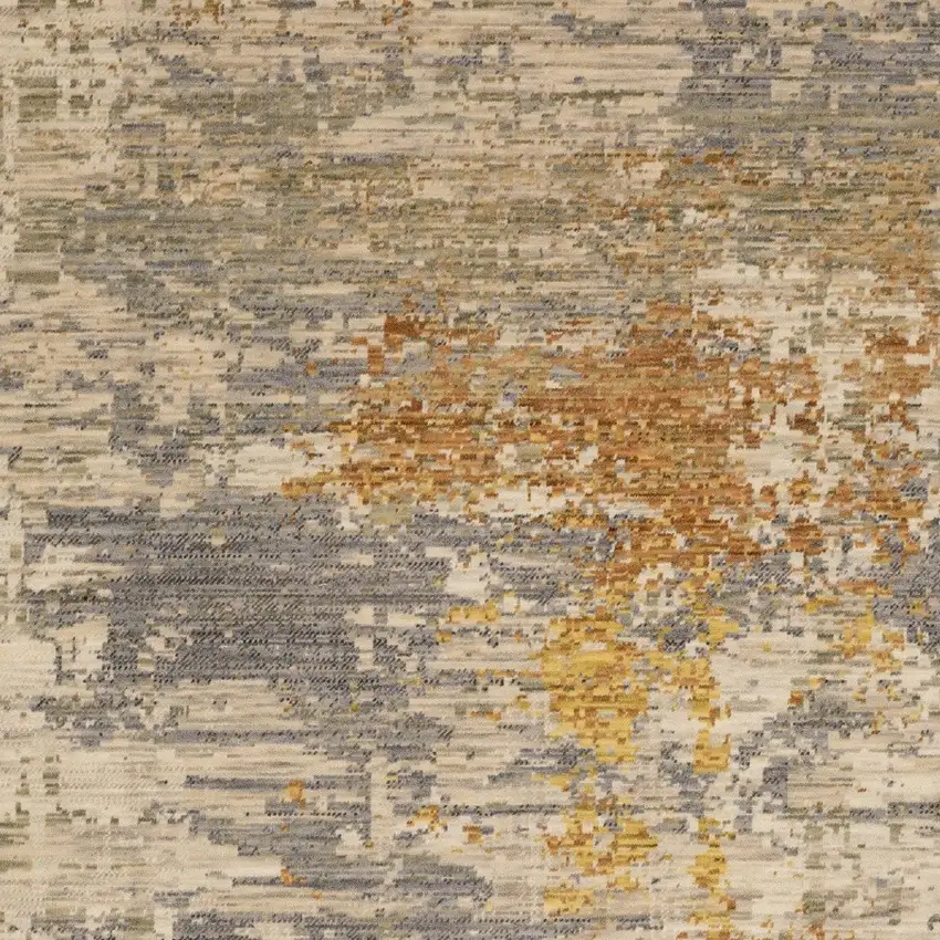 Beige And Gold Abstract Area Rug With Fringe Photo 5