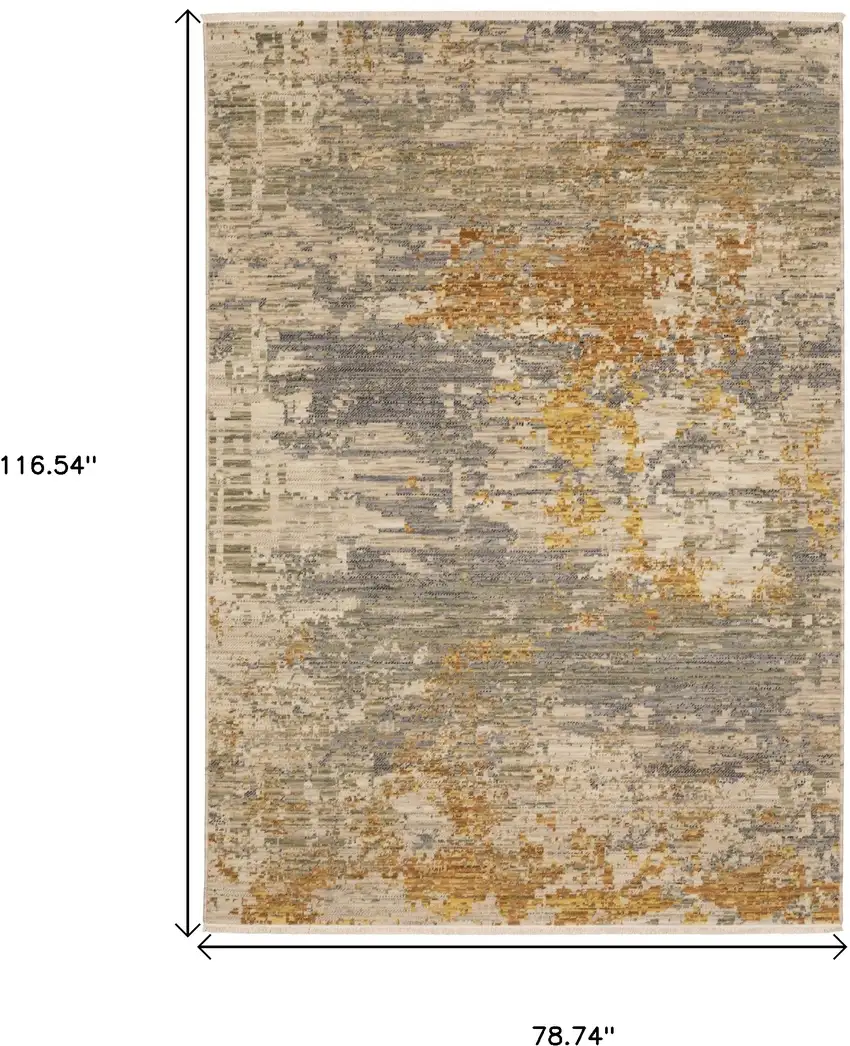Beige And Gold Abstract Area Rug With Fringe Photo 3