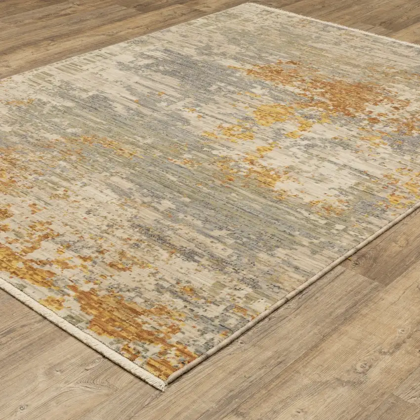 Beige And Gold Abstract Area Rug With Fringe Photo 4