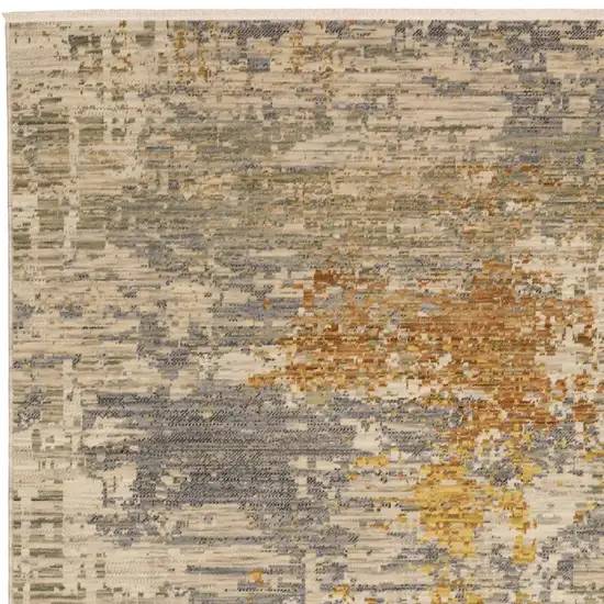 Beige And Gold Abstract Area Rug With Fringe Photo 5