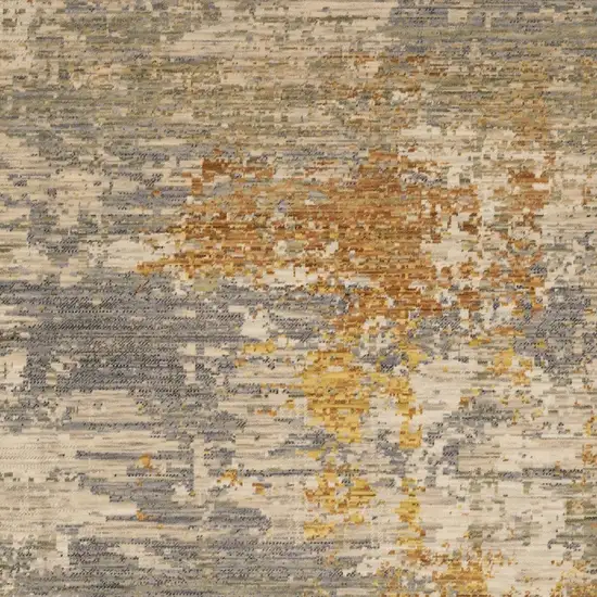Beige And Gold Abstract Area Rug With Fringe Photo 5