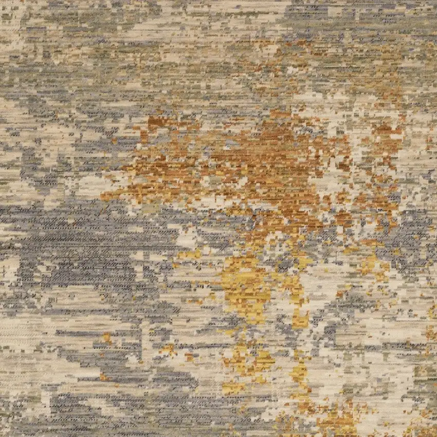 Beige And Gold Abstract Area Rug With Fringe Photo 5