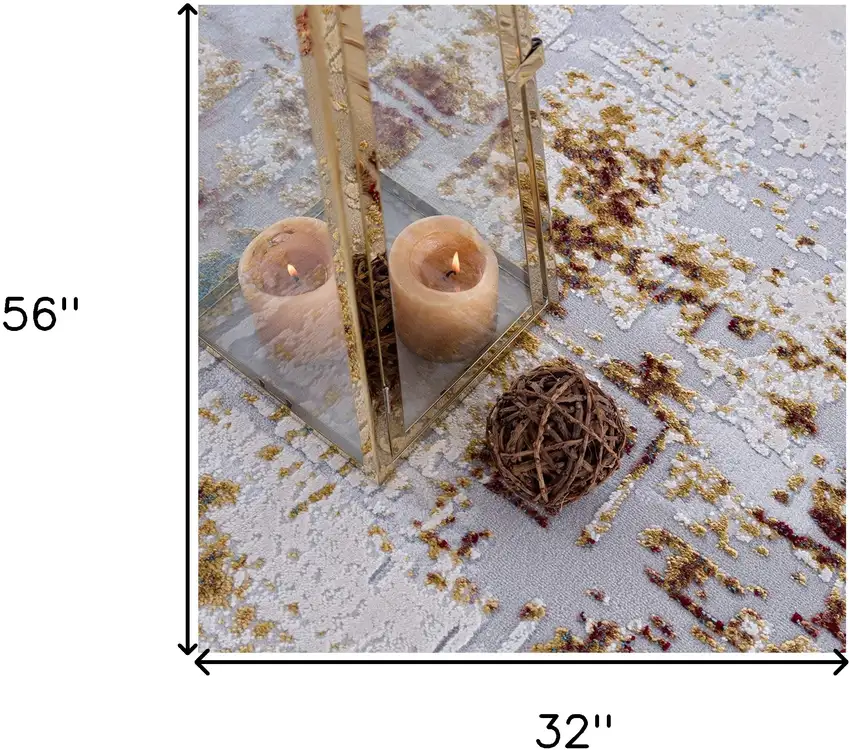 Beige And Gold Abstract Area Rug Photo 5