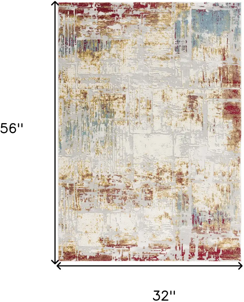 Beige And Gold Abstract Area Rug Photo 3