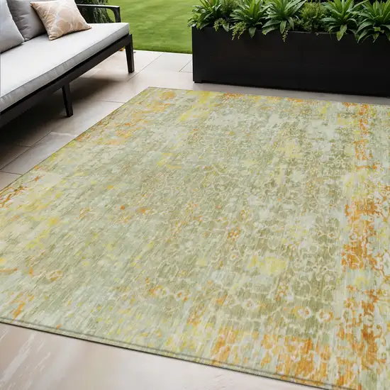 Beige And Gold Abstract Washable Indoor Outdoor Area Rug Photo 2