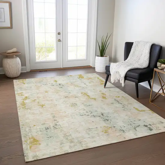 Beige And Gold Abstract Washable Indoor Outdoor Area Rug Photo 5