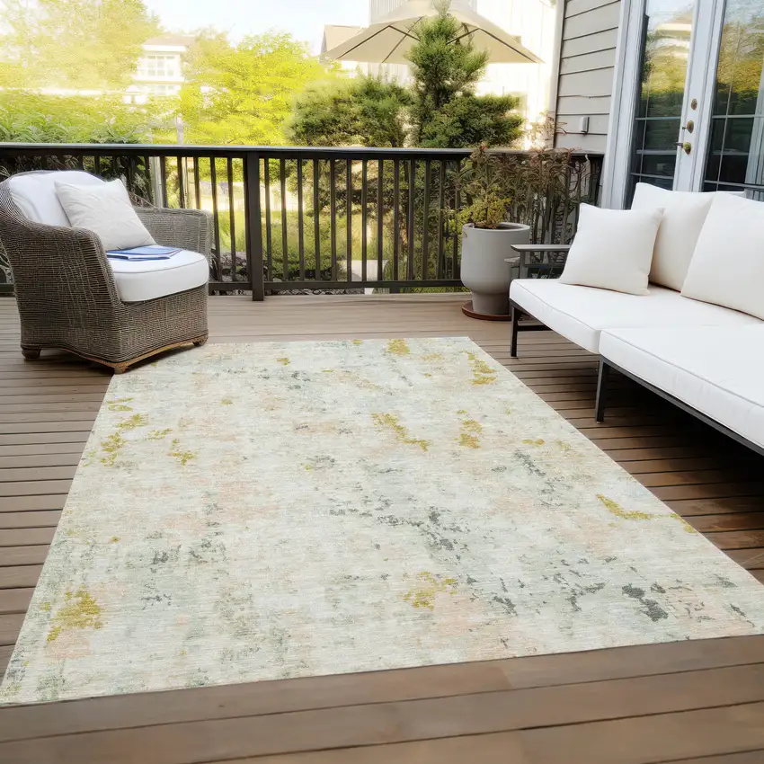Beige And Gold Abstract Washable Indoor Outdoor Area Rug Photo 7