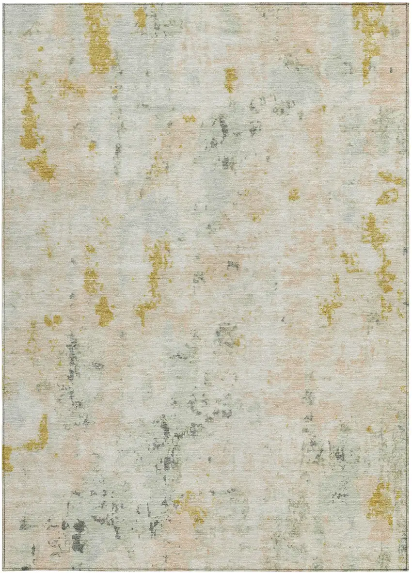Beige And Gold Abstract Washable Indoor Outdoor Area Rug Photo 4