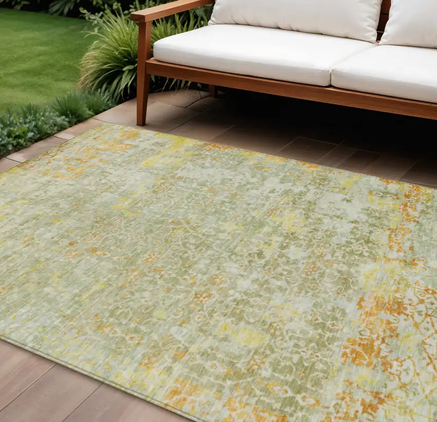 Beige And Gold Abstract Washable Indoor Outdoor Area Rug Photo 2