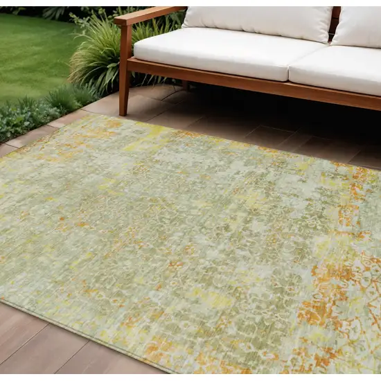 Beige And Gold Abstract Washable Indoor Outdoor Area Rug Photo 2