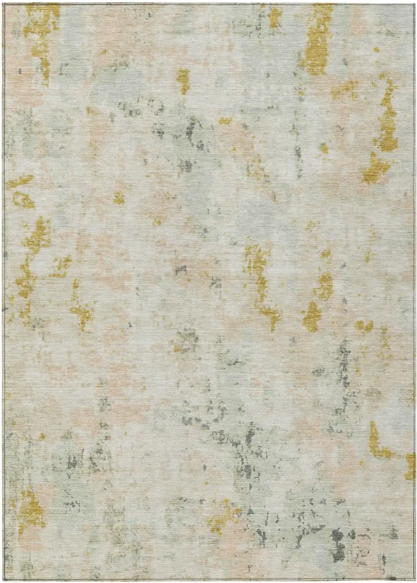 Beige And Gold Abstract Washable Indoor Outdoor Area Rug Photo 1