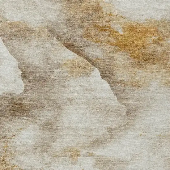 Beige And Gold Abstract Washable Indoor Outdoor Area Rug Photo 3