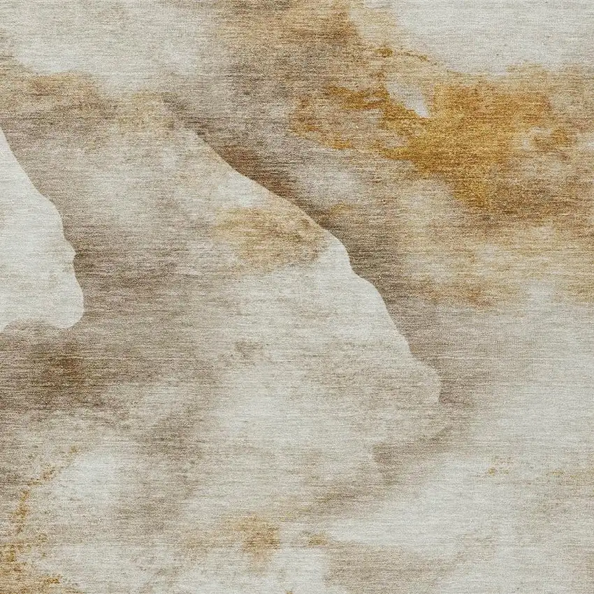 Beige And Gold Abstract Washable Indoor Outdoor Area Rug Photo 3