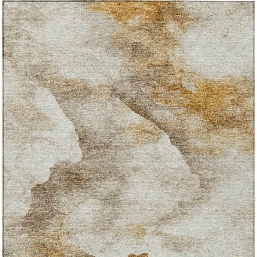Beige And Gold Abstract Washable Indoor Outdoor Area Rug Photo 6