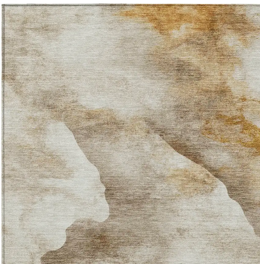Beige And Gold Abstract Washable Indoor Outdoor Area Rug Photo 8