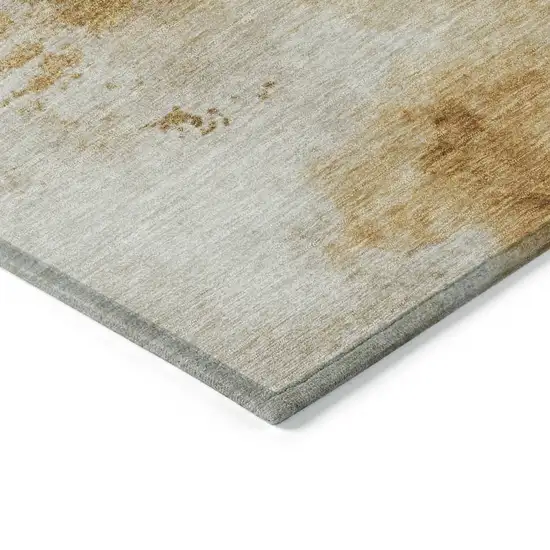 Beige And Gold Abstract Washable Indoor Outdoor Area Rug Photo 7