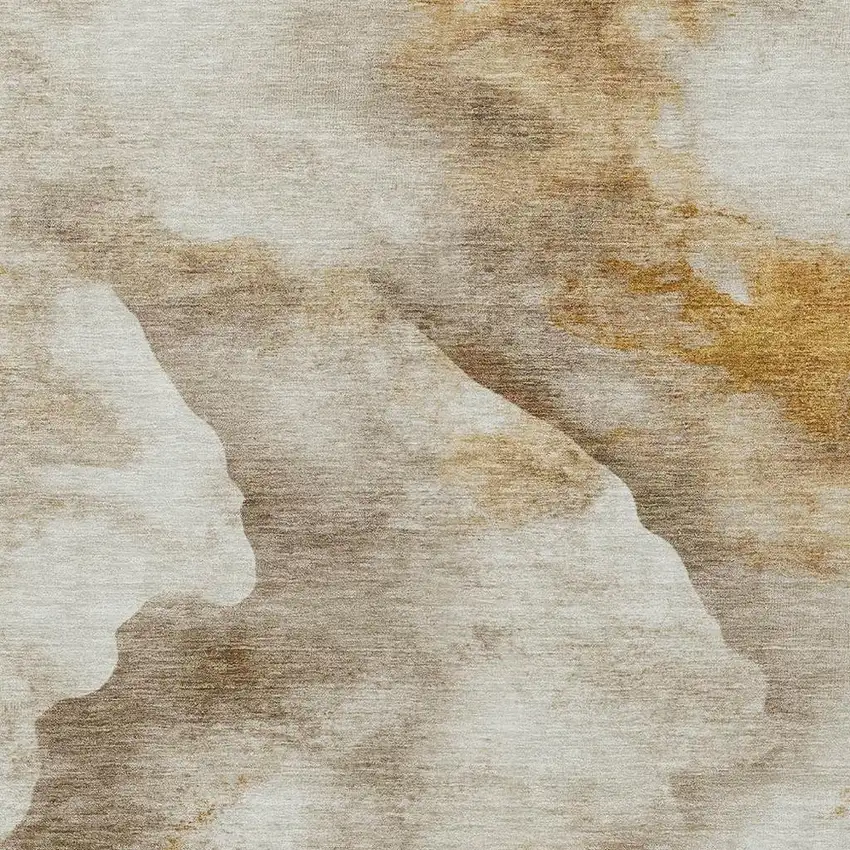 Beige And Gold Abstract Washable Indoor Outdoor Area Rug Photo 3