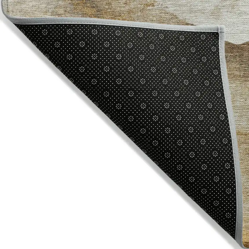 Beige And Gold Abstract Washable Indoor Outdoor Area Rug Photo 5