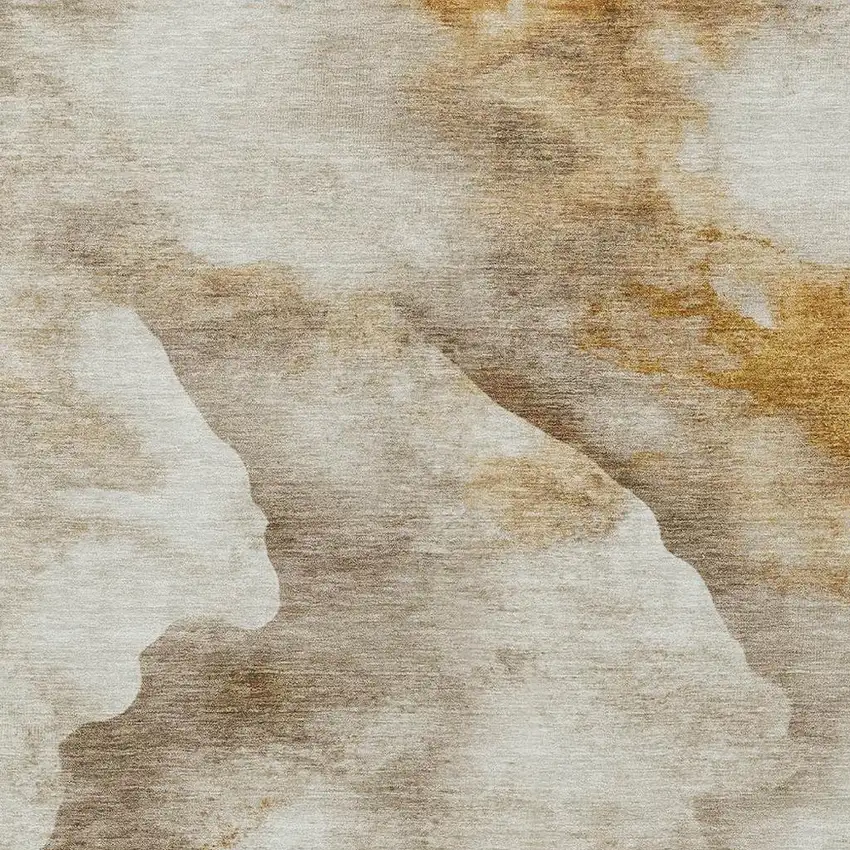 Beige And Gold Abstract Washable Indoor Outdoor Area Rug Photo 3