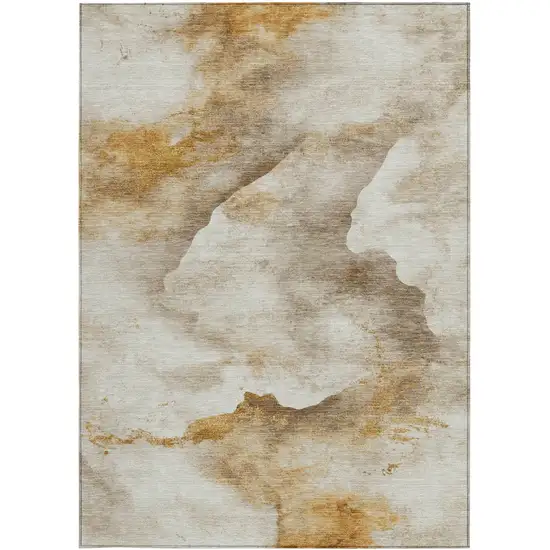 Beige And Gold Abstract Washable Indoor Outdoor Area Rug Photo 4