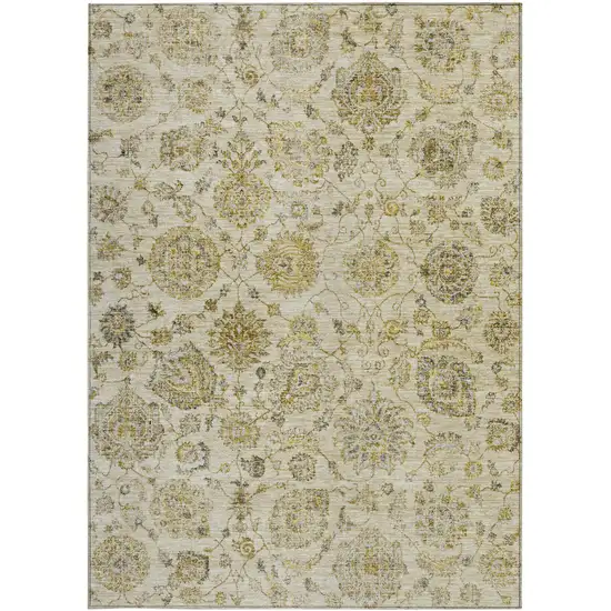 Beige And Gold Damask Washable Indoor Outdoor Area Rug Photo 4