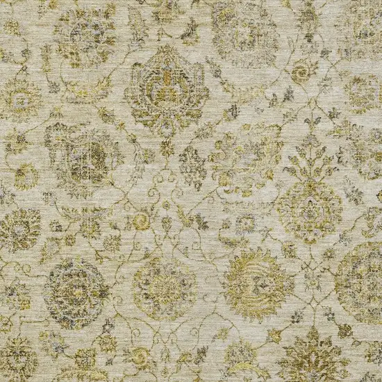 Beige And Gold Damask Washable Indoor Outdoor Area Rug Photo 4