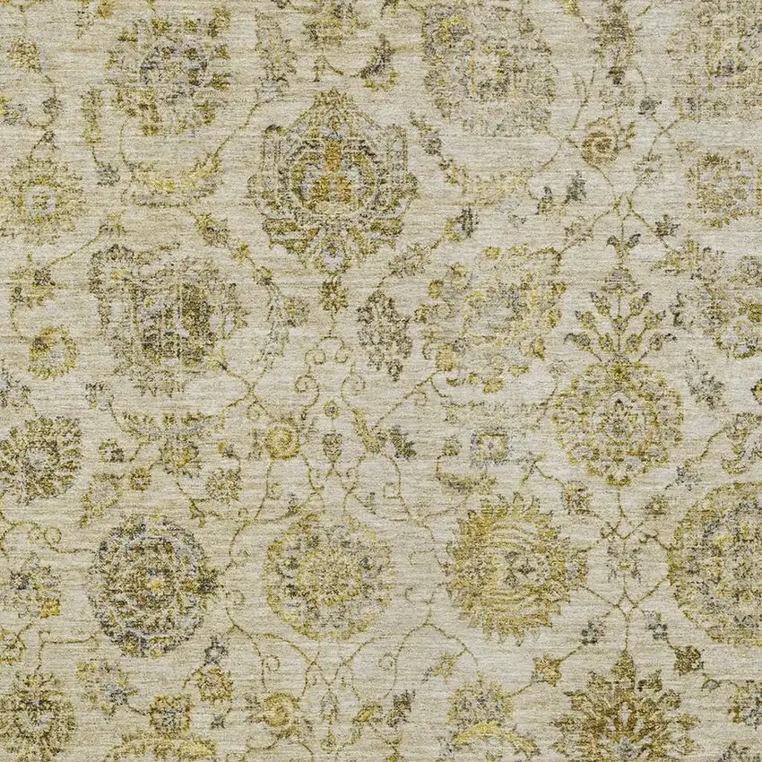 Beige And Gold Damask Washable Indoor Outdoor Area Rug Photo 4