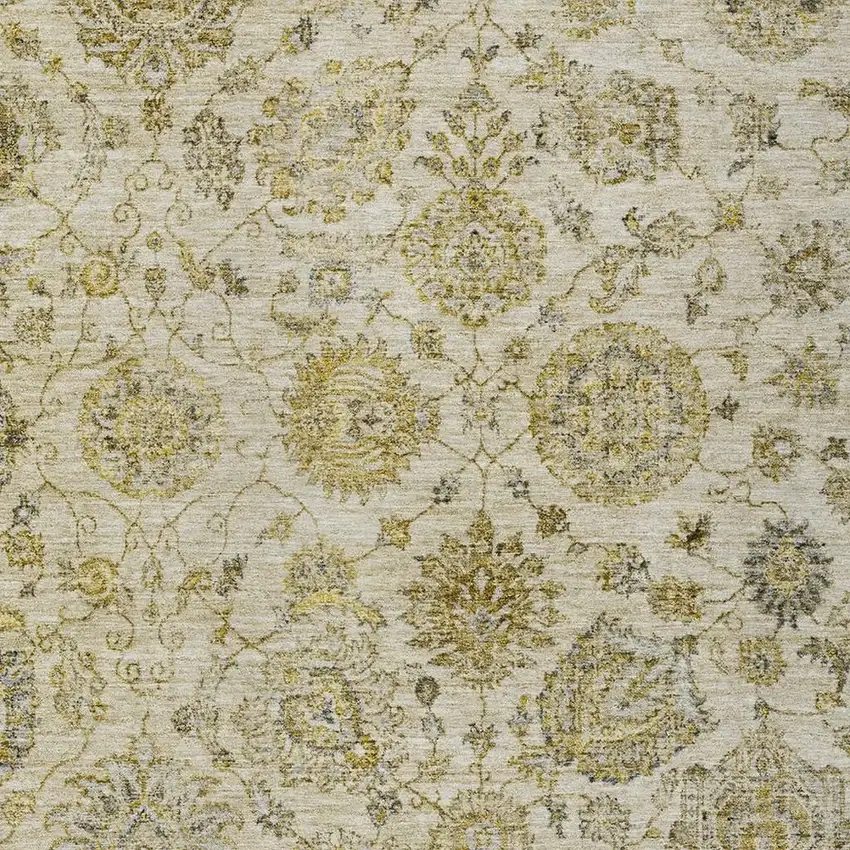 Beige And Gold Damask Washable Indoor Outdoor Area Rug Photo 4