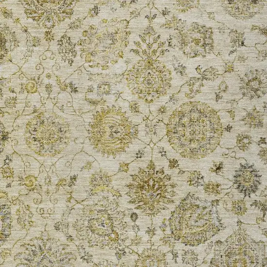 Beige And Gold Damask Washable Indoor Outdoor Area Rug Photo 4