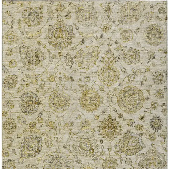 Beige And Gold Damask Washable Indoor Outdoor Area Rug Photo 9