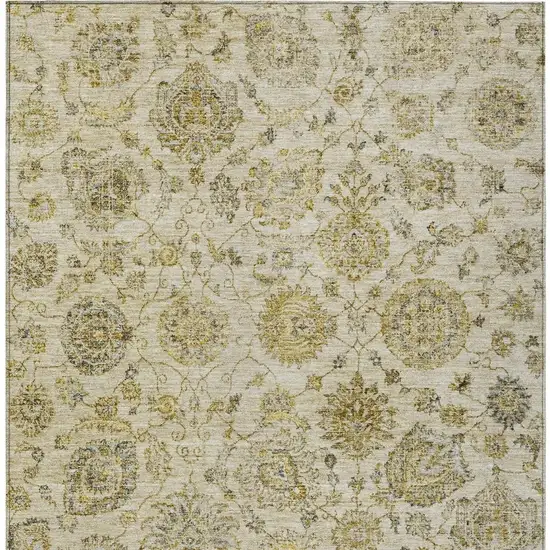 Beige And Gold Damask Washable Indoor Outdoor Area Rug Photo 4