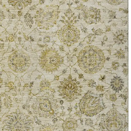 Beige And Gold Damask Washable Indoor Outdoor Area Rug Photo 3