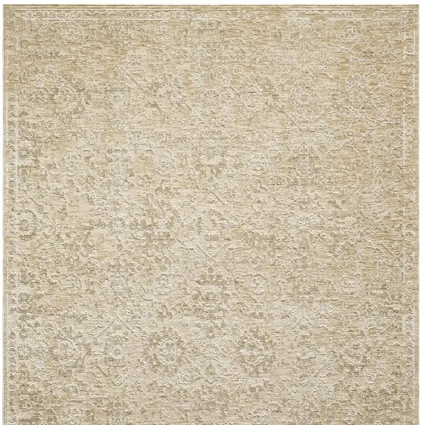 Beige And Gold Floral Square Rug Photo 5