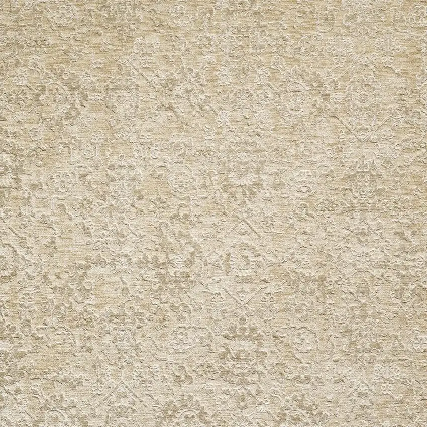 Beige And Gold Floral Square Rug Photo 4