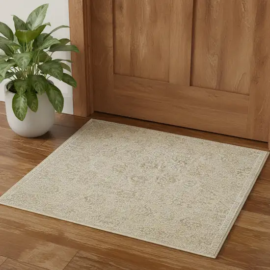 Beige And Gold Floral Square Rug Photo 1