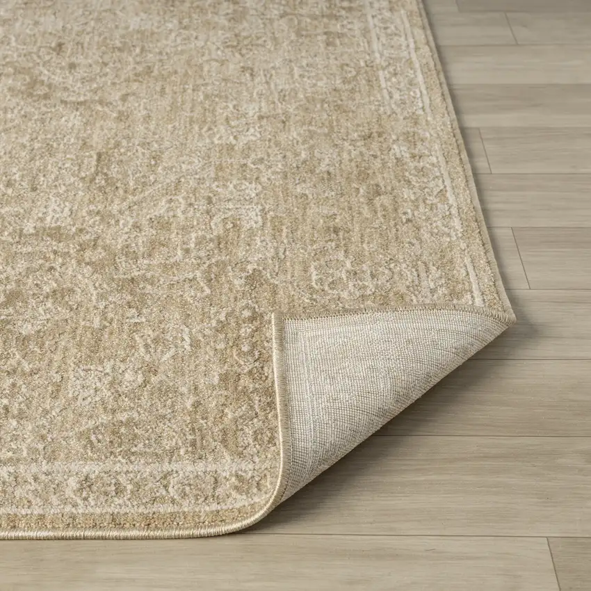 Beige And Gold Floral Square Rug Photo 9