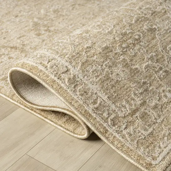 Beige And Gold Floral Square Rug Photo 8
