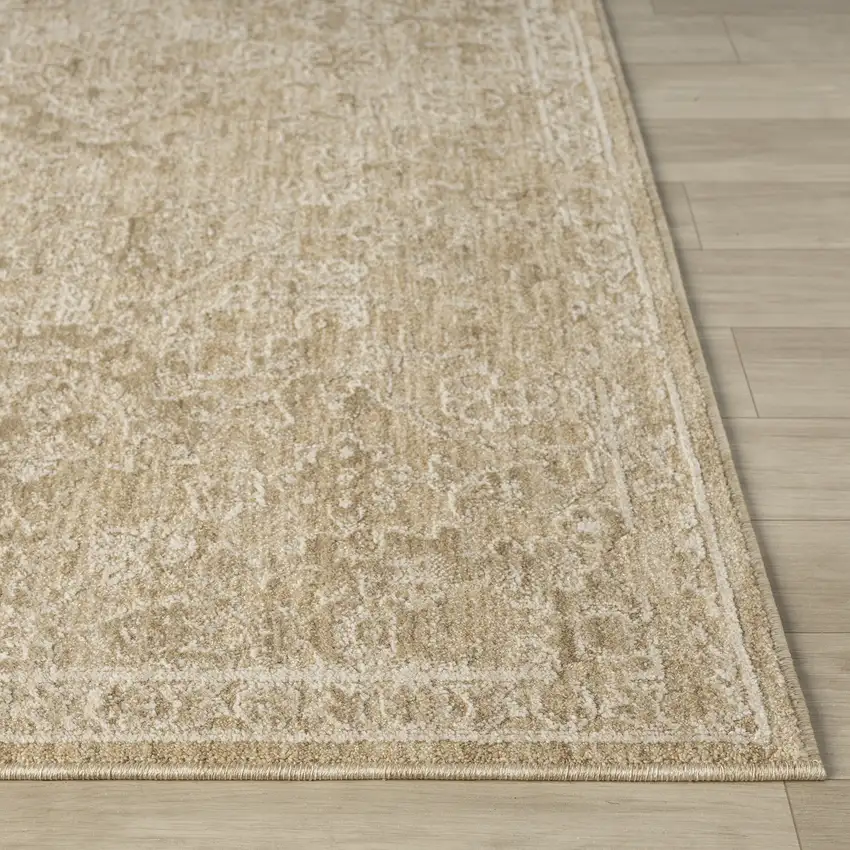 Beige And Gold Floral Square Rug Photo 9