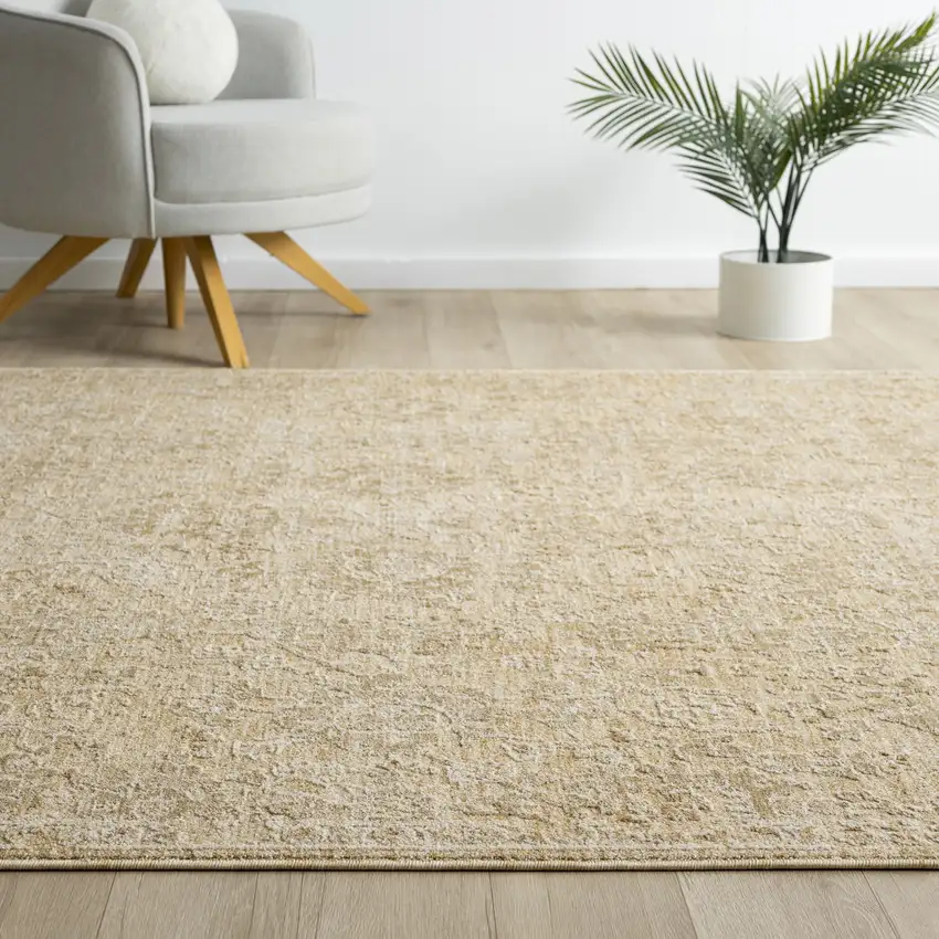 Beige And Gold Floral Square Rug Photo 7