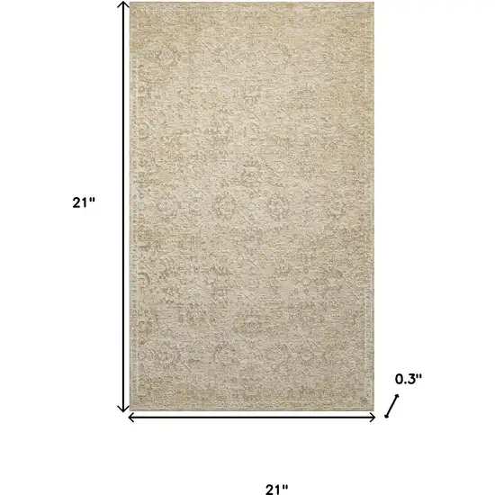 Beige And Gold Floral Square Rug Photo 3