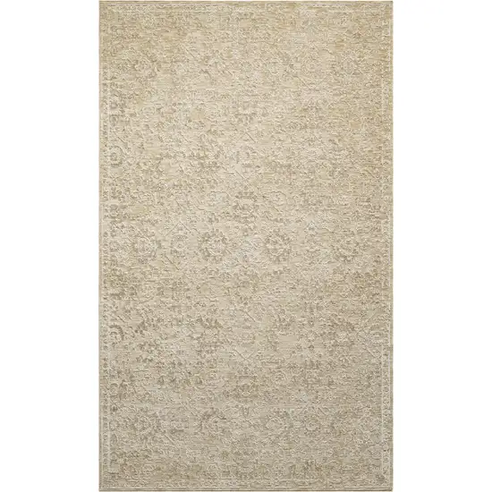 Beige And Gold Floral Square Rug Photo 2