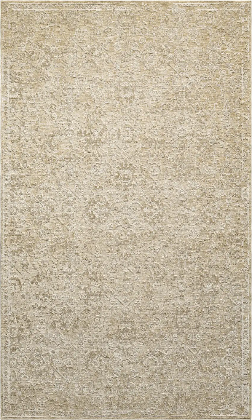Beige And Gold Floral Square Rug Photo 2