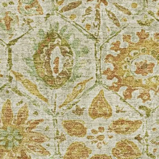 Beige And Gold Floral Washable Area Rug With UV Protection Photo 3