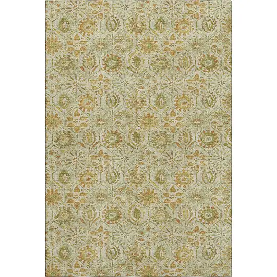 Beige And Gold Floral Washable Area Rug With UV Protection Photo 1